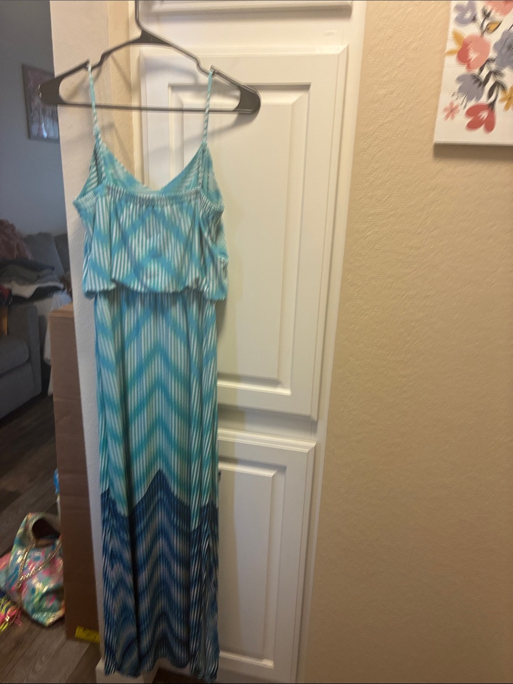Vince Camuto Sleeveless Ombre Chevron Maxi Dress in Teal and Navy - Picture 5 of 10